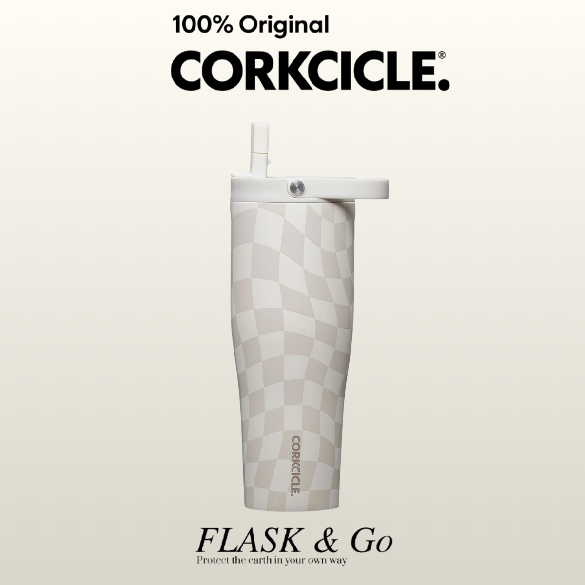 Corkcicle Go Cup XL Wavy Checkerboard Neutrals 30 oz